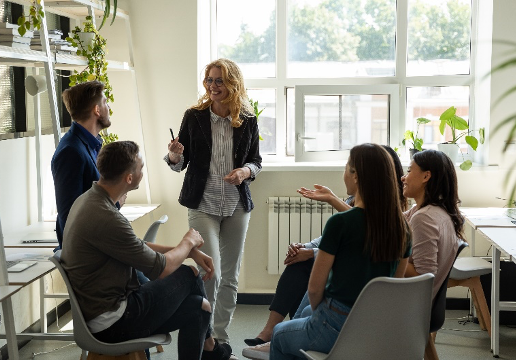 A group discussion at the office